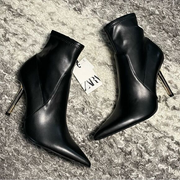 NWT Zara Golden Heel Ankle Boots - Picture 1 of 10